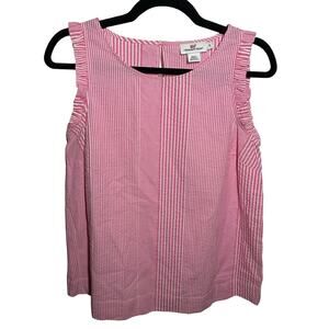 Vineyard Vines Women's Variegated Seersucker Pink Ruffle Tank Top Size 4